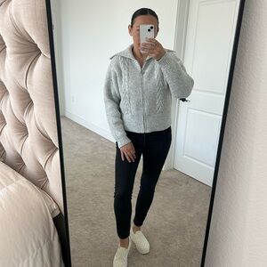 Marc NY Light Gray Zip Front Cable Knit Sweater Sz L Large